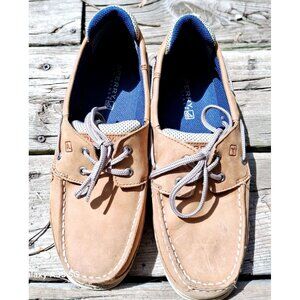Sperry Boys 7M Tan Leather Boat Shoes Non-Slip Sole Classic Nautical Style